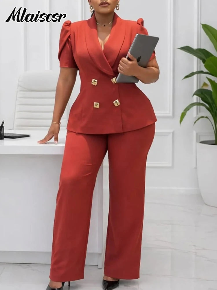 Tailleur Femme 2 Pièces Blazer Manches Bouffantes + Pantalon Large Bureau – CLEVI Paris