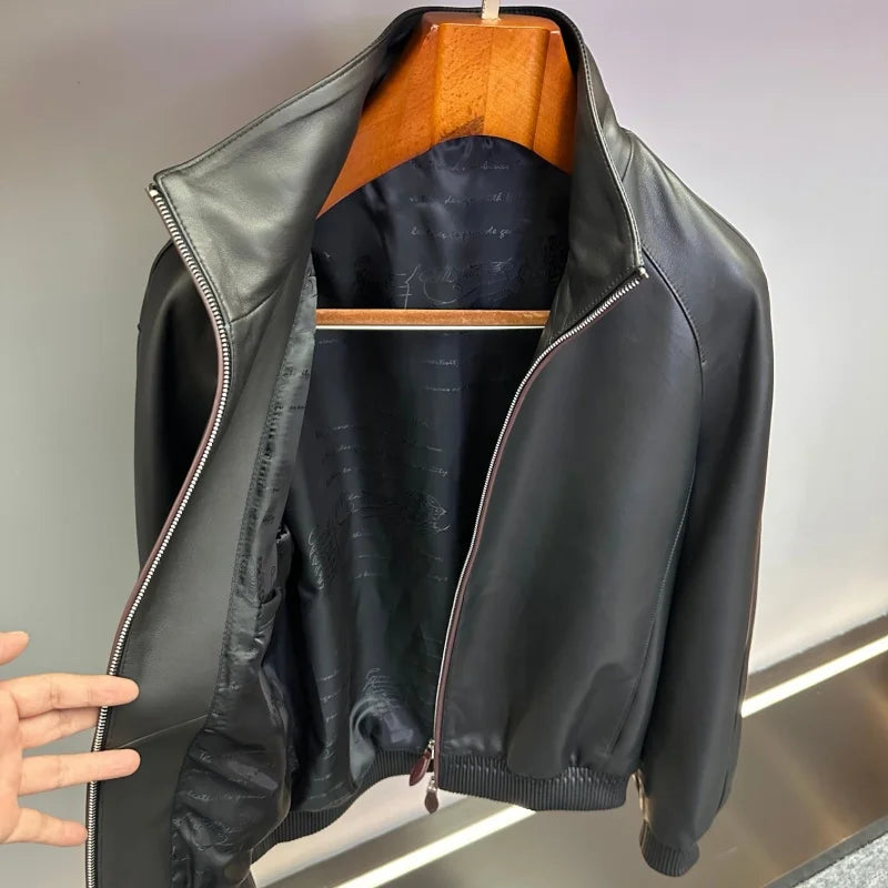 Blouson homme en cuir noir à col montant – CLEVI Paris