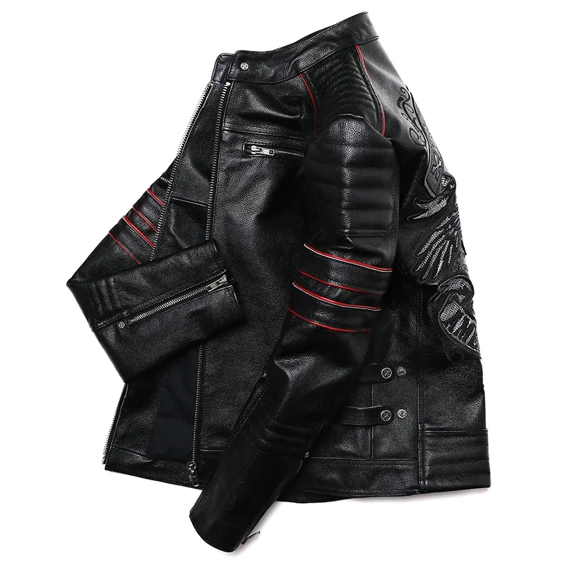 Veste biker homme en cuir motif crâne – CLEVI Paris