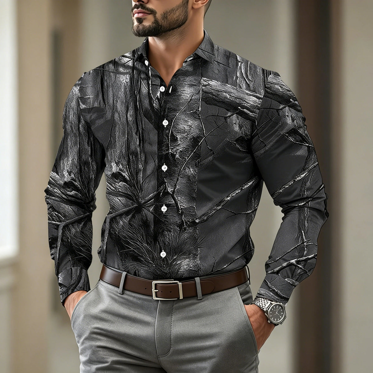 Chemise homme à motif forestier – CLEVI Paris