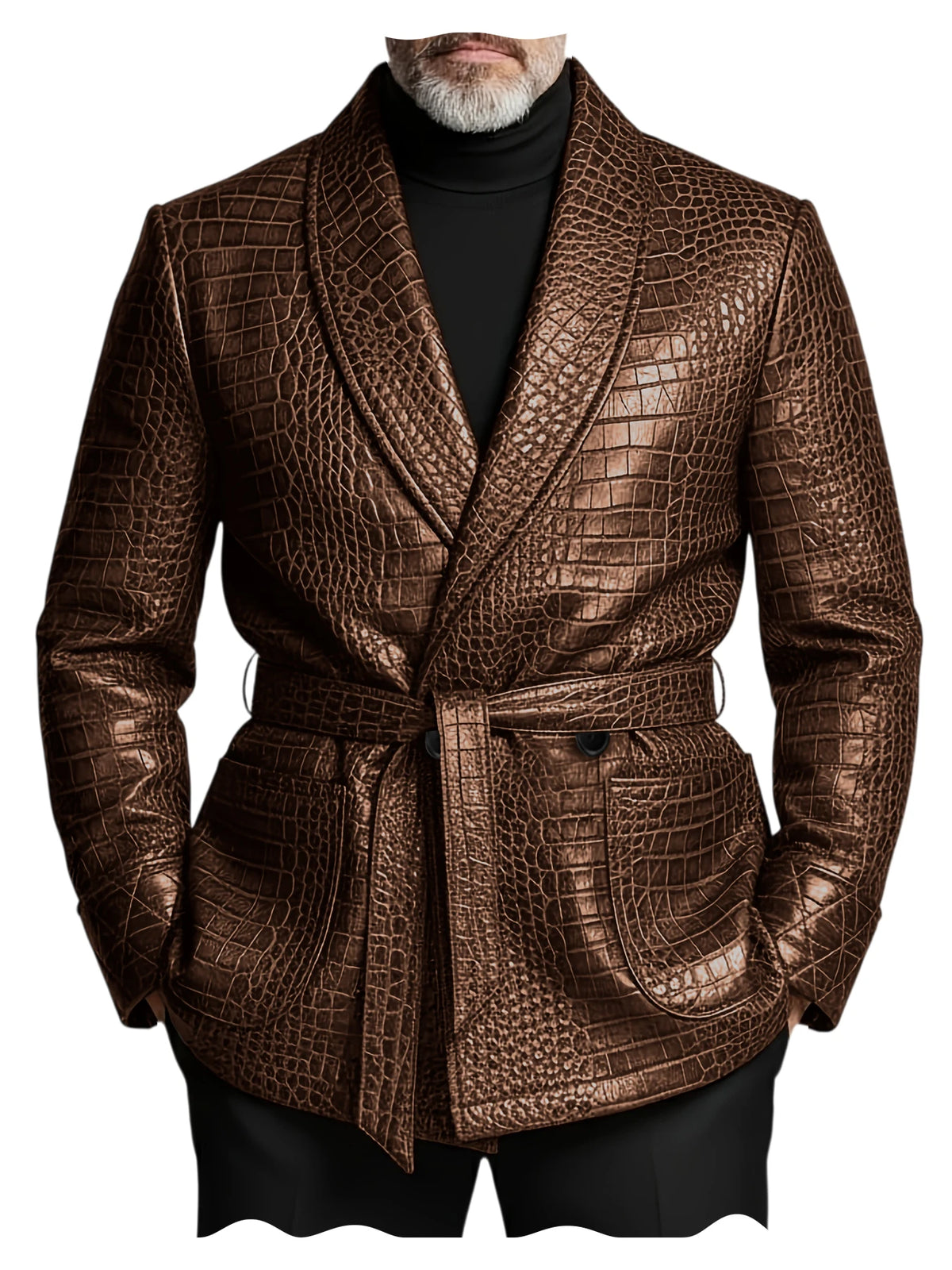 Blazer homme ceinturé à motif crocodile – CLEVI Paris