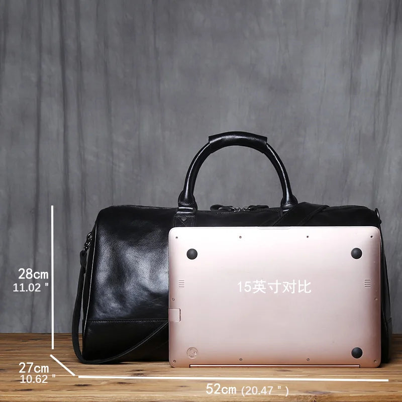 Sac de Voyage Homme Cuir Vache Naturel Laptop 16" 52x27x28cm – CLEVI Paris