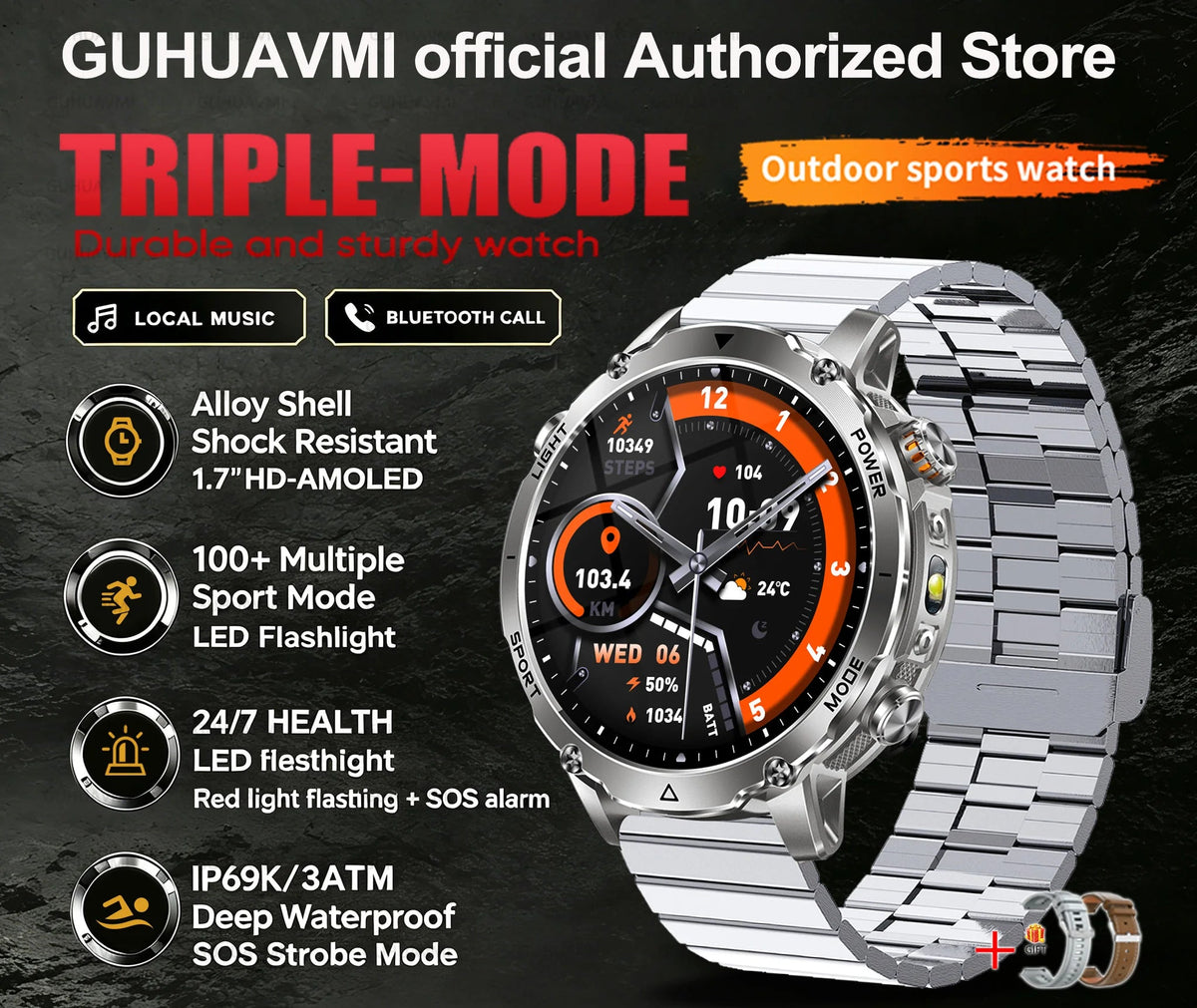 Montre connectée sport AMOLED 1,7 pouce – CLEVI Paris