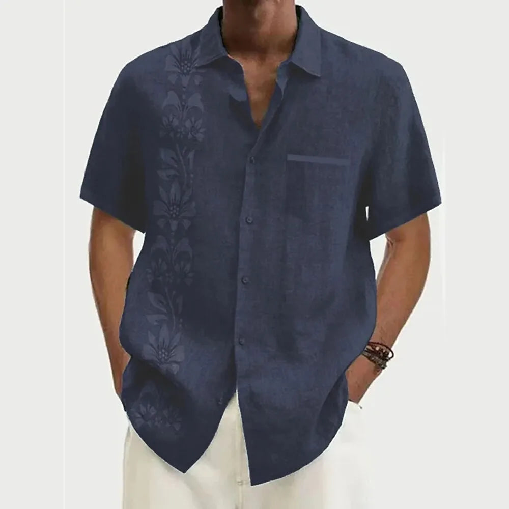 Chemise homme à fleurs en lin manches courtes – CLEVI Paris