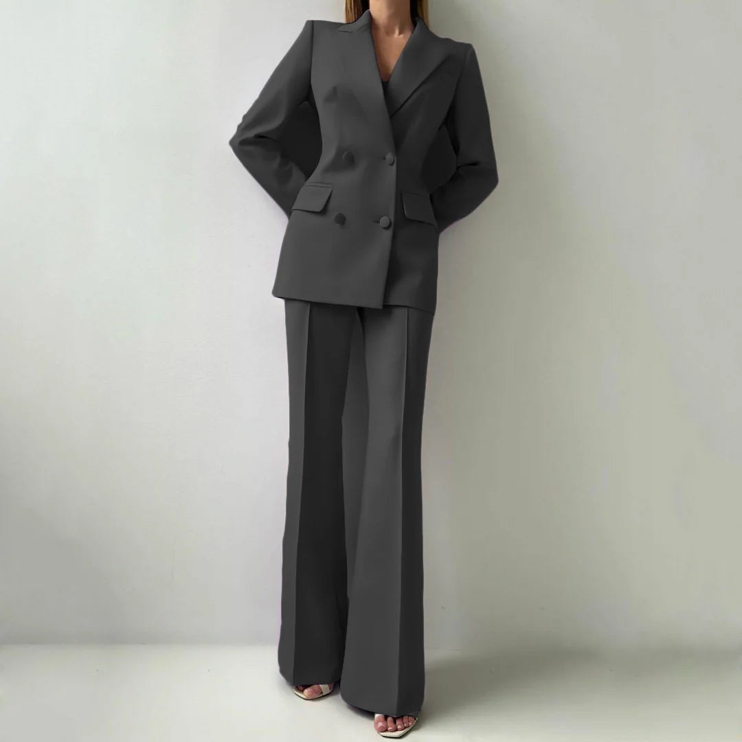 Tailleur Pantalon Femme 2 Pièces Double Boutonnage Blazer & Pantalon 6 Coloris – CLEVI Paris
