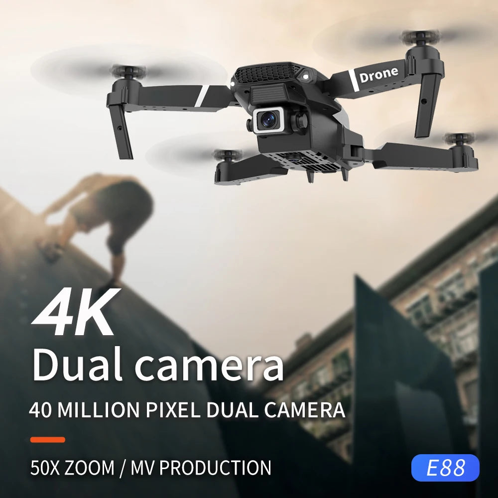 Mini Drone E88 GPS 4K – Caméra Réglable 180°, Évitement d'Obstacles, Brushless & Suivi Automatique – CLEVI Paris