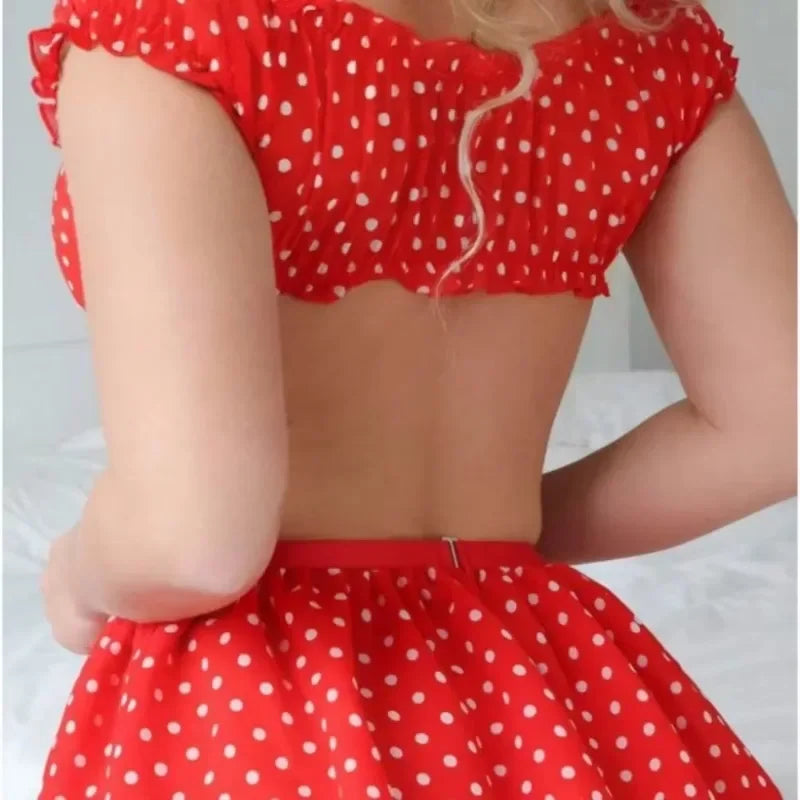 Ensemble Lingerie Femme Sexy Jupe à Pois Jarretelles Épaules Dénudées Jupe Bouffante – CLEVI Paris