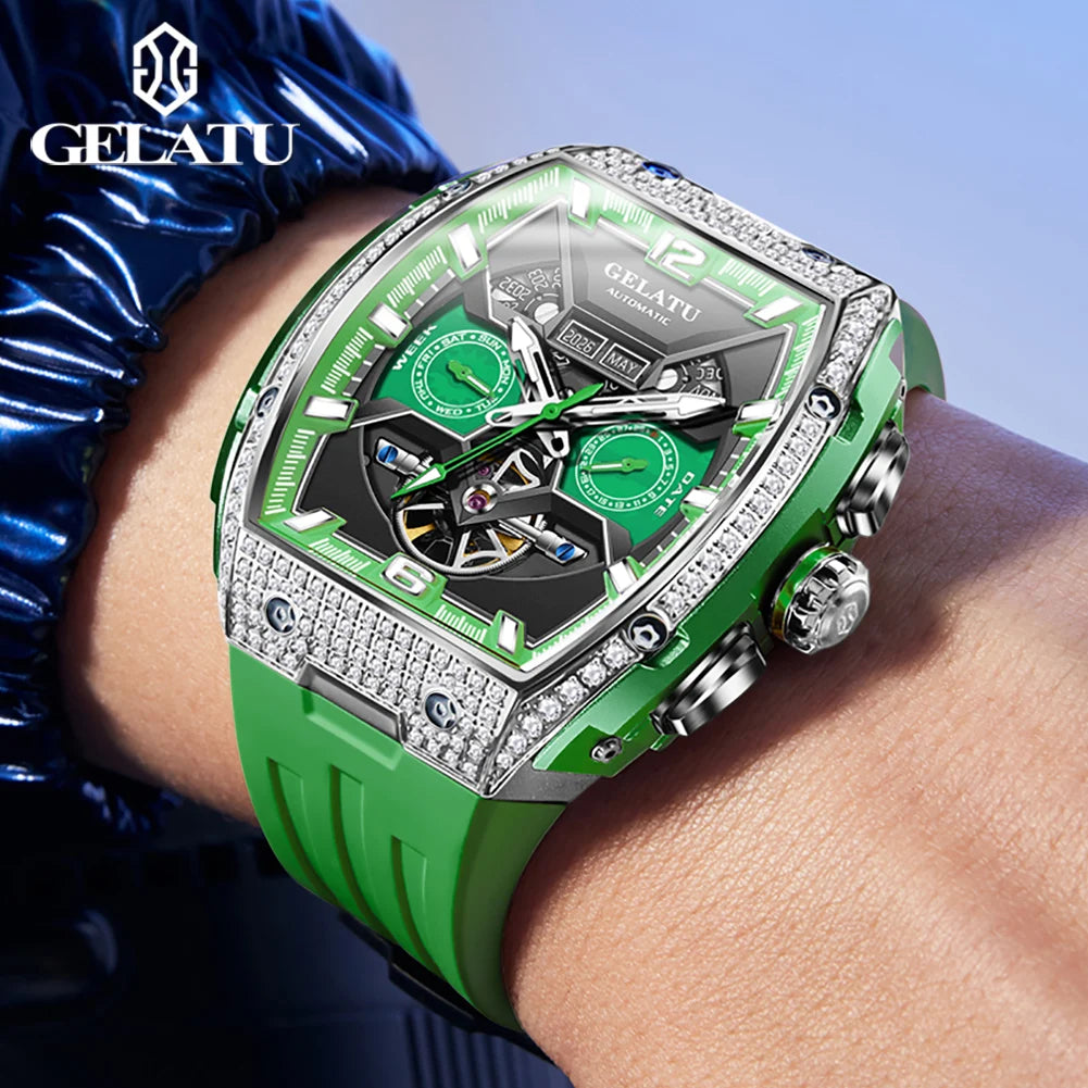 OUPINKE 6016 Montre Homme Automatique Diamants Squelette Saphir – CLEVI Paris