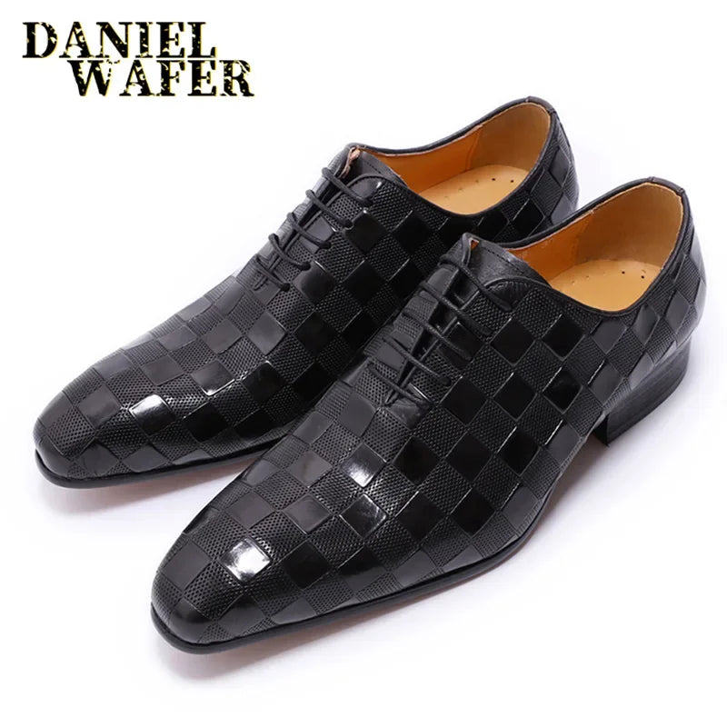 Oxford homme en cuir à lacets, motif carreaux – CLEVI Paris