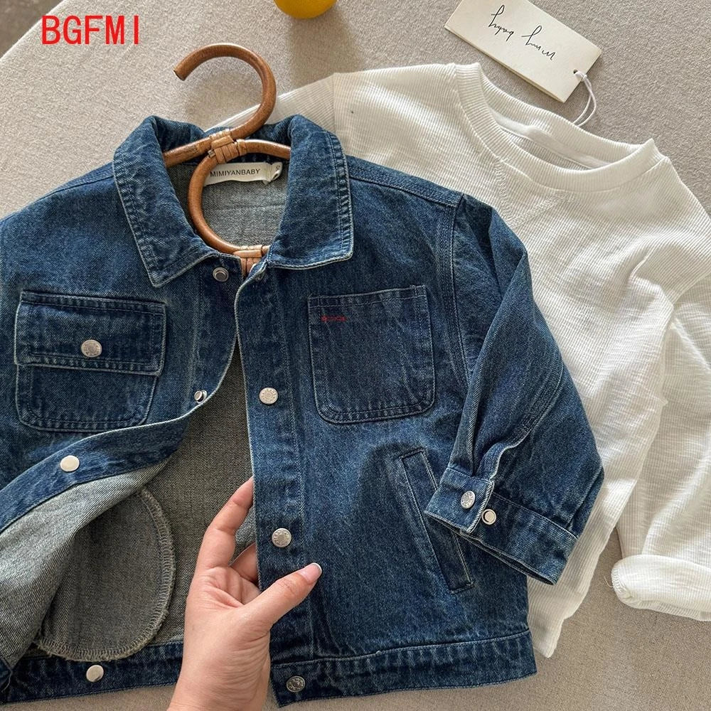 Veste enfant en denim bleu à boutons – CLEVI Paris