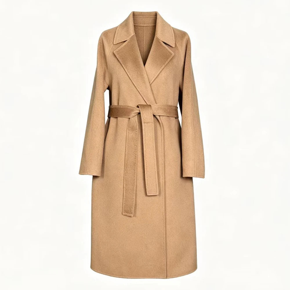 Manteau long ceinturé en laine femme – CLEVI Paris
