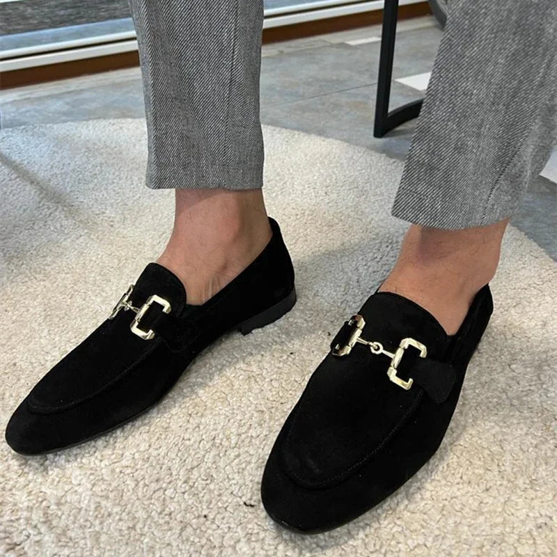 Loafers Homme Velours Bout Rond Déco Métal Slip-On – CLEVI Paris