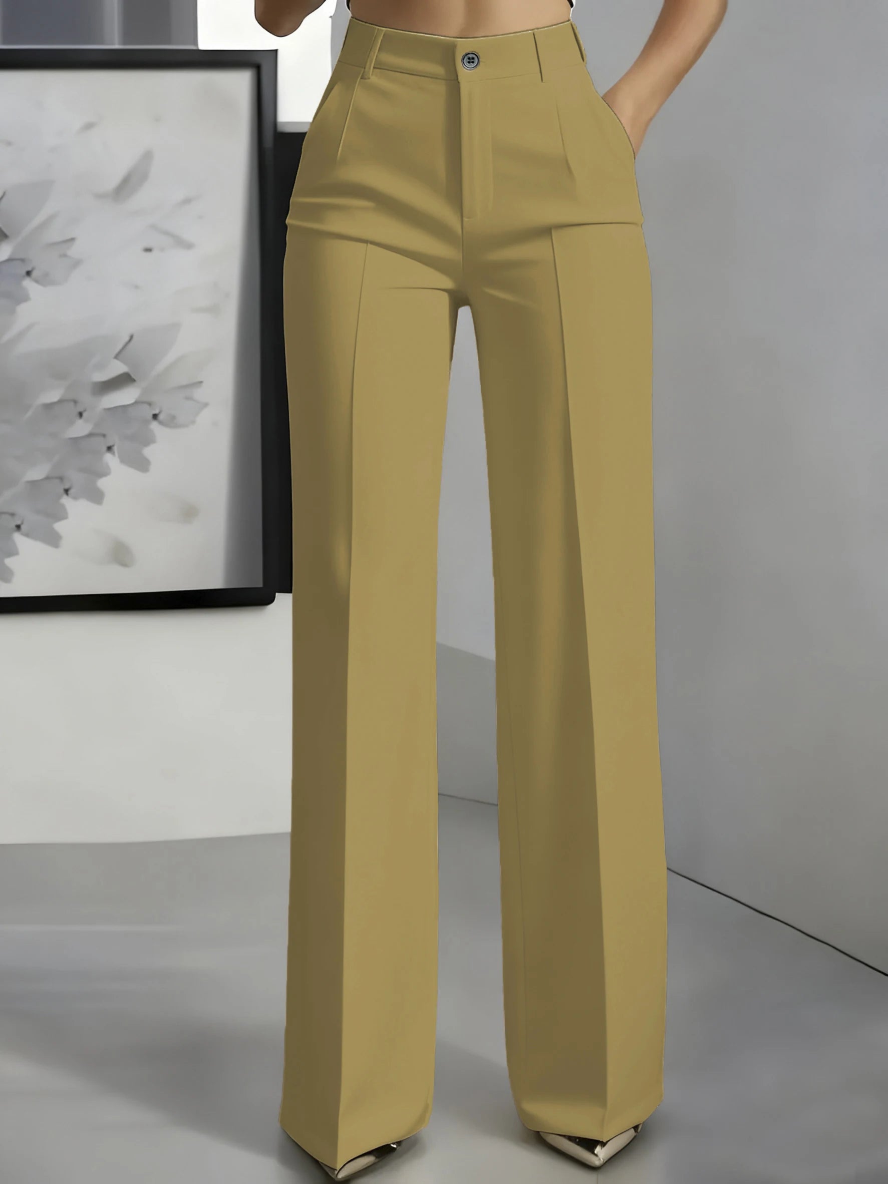 Pantalon Tailleur Femme Taille Haute Coupe Droite Drapée 17 Coloris – CLEVI Paris