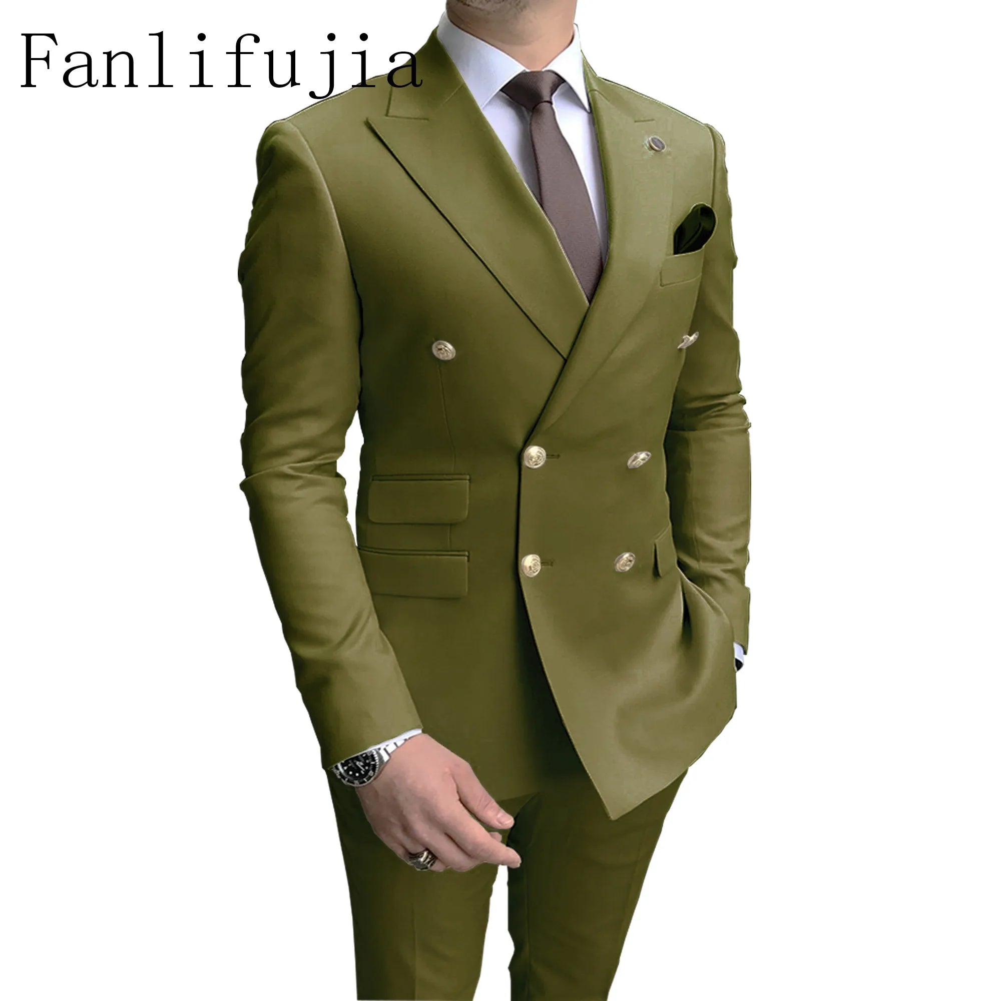 Costume Homme Double Boutonnage Fanlifujia – 2 Pièces Slim Fit Revers Pointe Boutons Dorés – 7 Coloris, XS à 5XL – CLEVI Paris