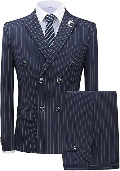 Costume 2 Pièces Homme Slim Double Boutonnage Rayures XXS-6XL – CLEVI Paris