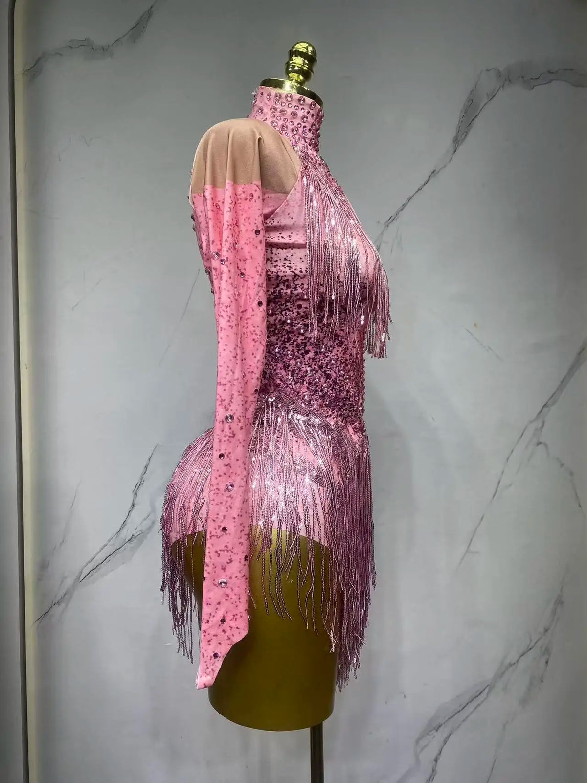 Justaucorps de scène à franges et strass – CLEVI Paris