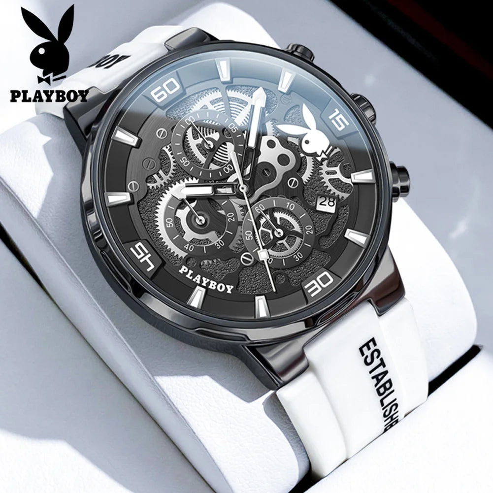 PLAYBOY 3063 Montre Homme Quartz Ronde Calendrier Silicone Coffret 30M – CLEVI Paris