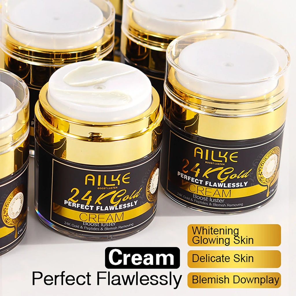 Gamme Soins AILKE 24K Gold Perfect Flawlessly – Crème, Savon & Huile Corps – Éclaircissant Anti-Taches – CLEVI Paris