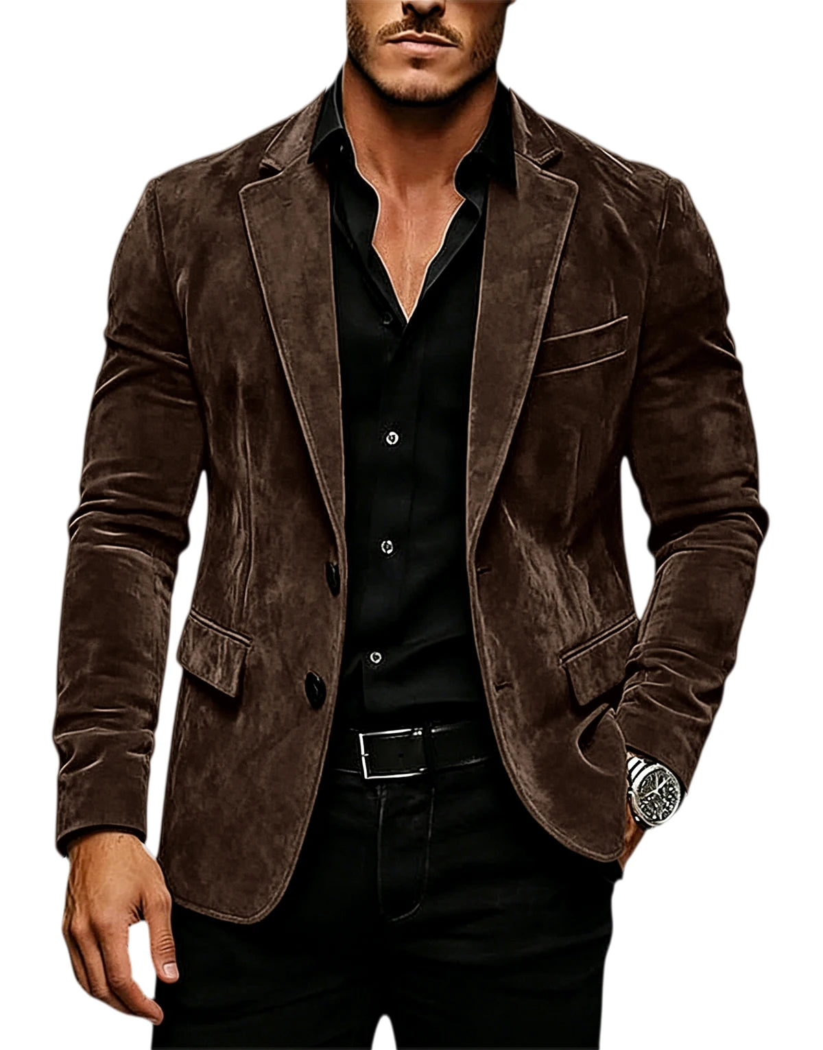 Blazer en daim vintage pour homme, coupe ajustée, 2 boutons, revers cranté, veste de costume décontractée, smoking formel pour affaires, mariage, fête, usage quotidien