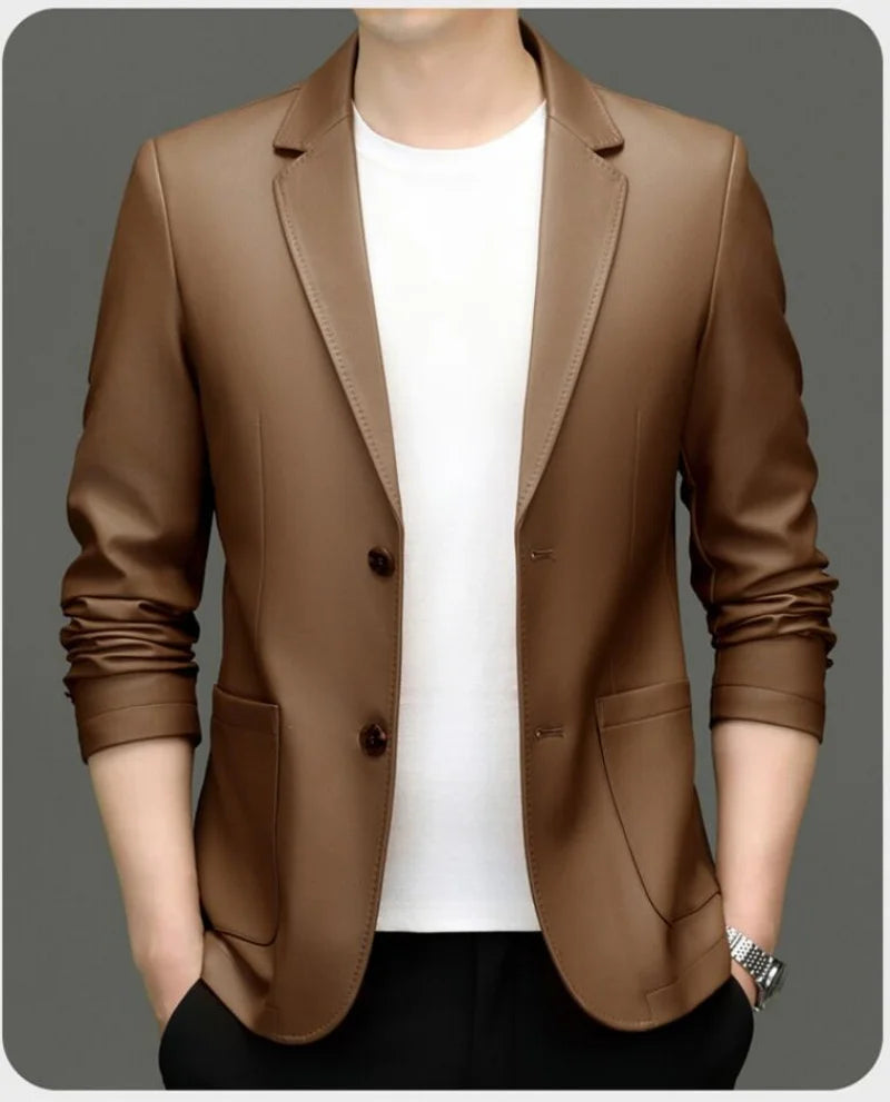Veste homme en cuir de mouton à boutons – CLEVI Paris