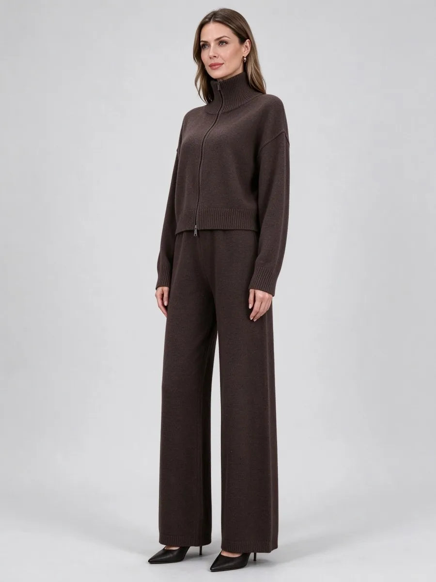 Ensemble maille femme, veste zippée et pantalon – CLEVI Paris