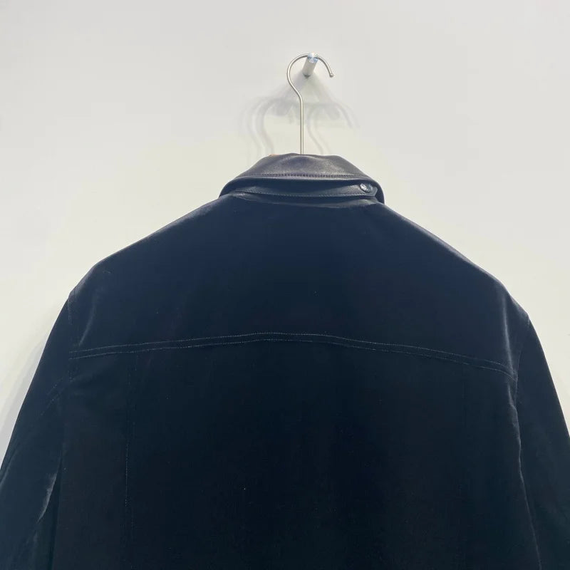 Veste homme noire effet velours à col contrastant – CLEVI Paris
