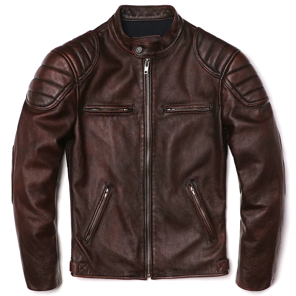 Veste biker homme en cuir de vache – CLEVI Paris