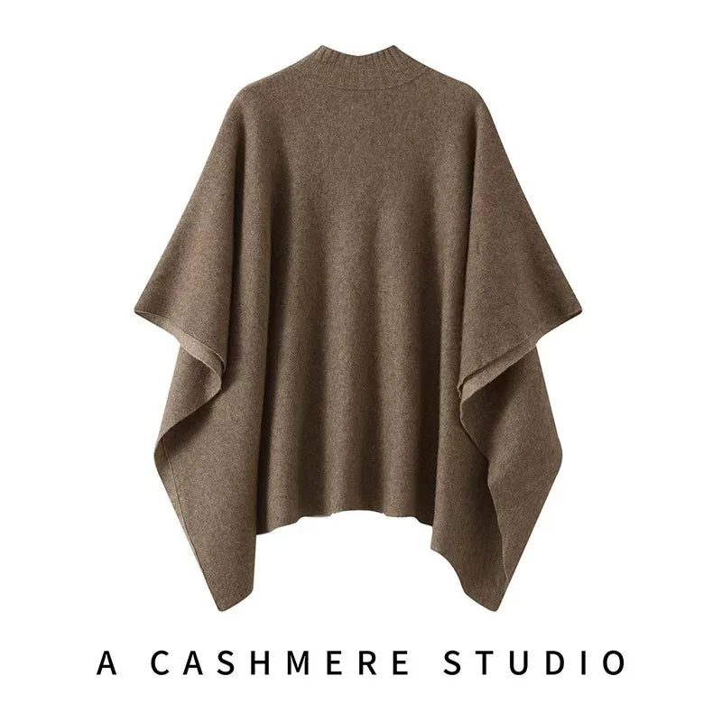 Poncho femme en cachemire à col boutonné – CLEVI Paris