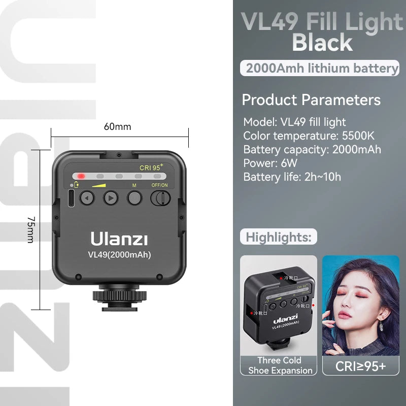 Lampe LED Ulanzi VL49 rechargeable 6 W – CLEVI Paris