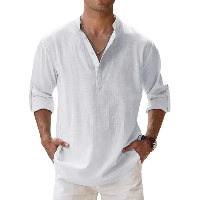 Chemise Lin Coton Homme Manches Longues – Style Casual Plage & Quotidien