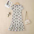 Robe Femme Col V Imprimé Pois Manches Courtes Mi-Mollet Élégante – CLEVI Paris