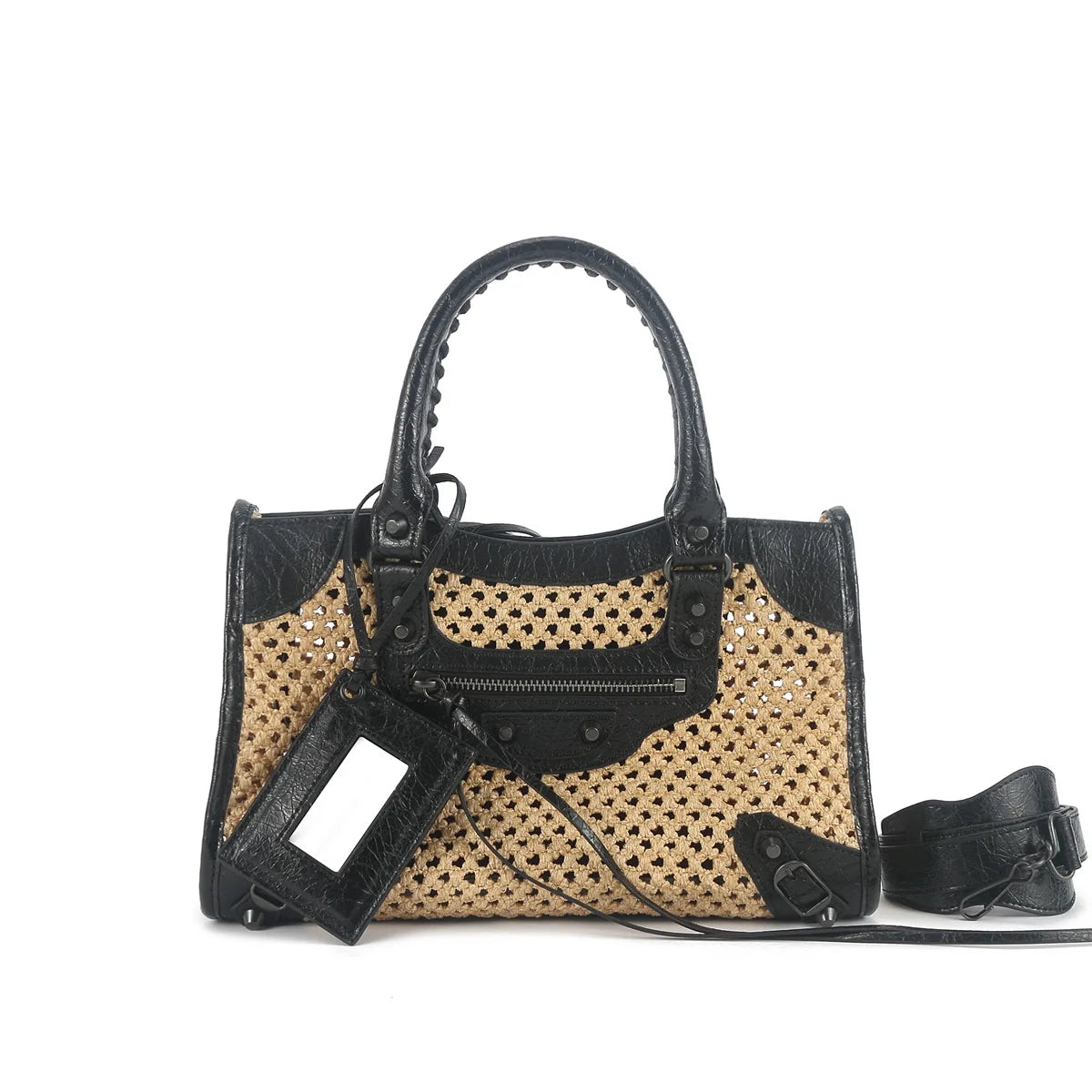Sac Messenger Raphia Tressé Rivets & Franges Femme – CLEVI Paris