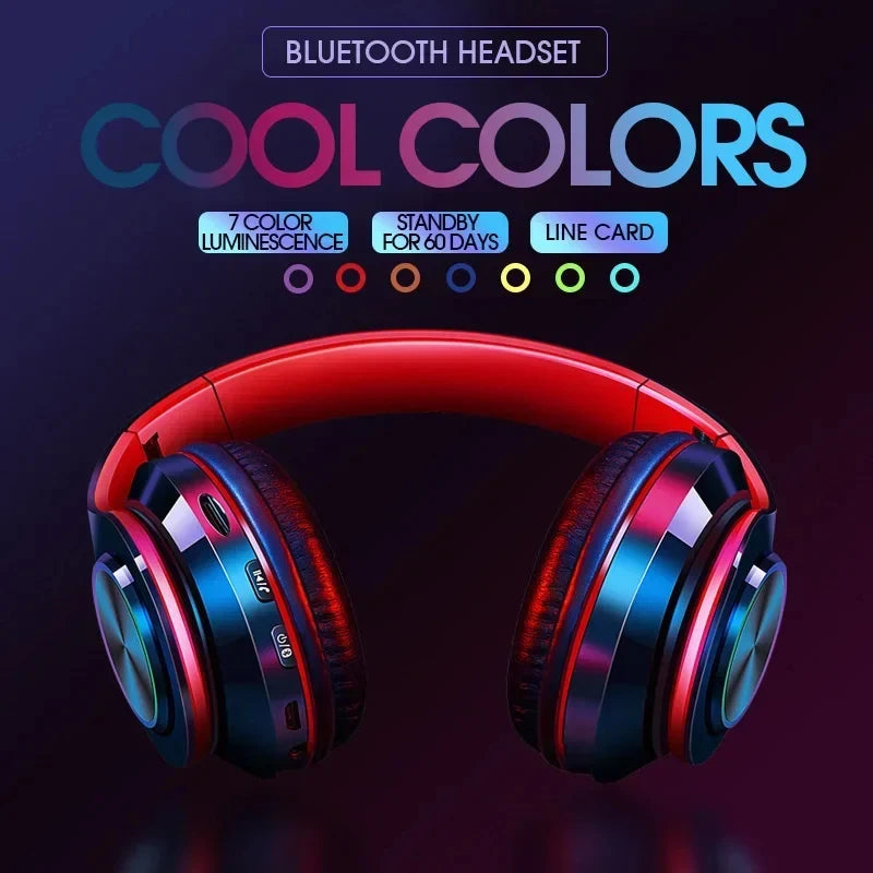 Casque Bluetooth Pliable LED RGB FM & Carte TF – CLEVI Paris