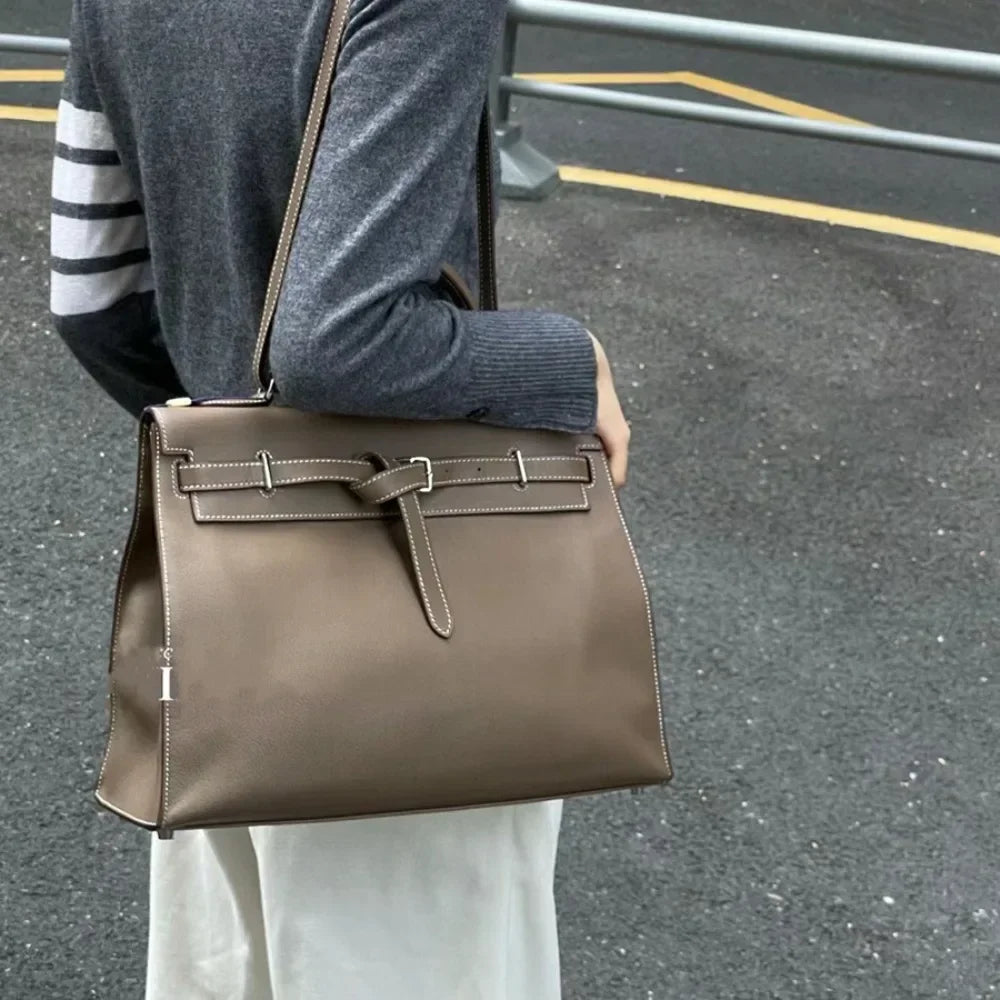 Sac À Main Femme Cuir Véritable Structuré Rabat Business – CLEVI Paris