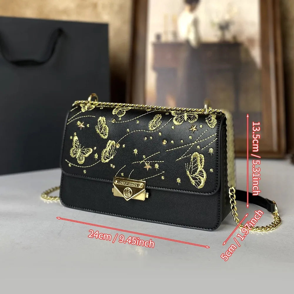Sac Femme Carré Chaîne Motif Animal PU Épaule & Bandoulière 24×5×14cm Blanc Noir – CLEVI Paris
