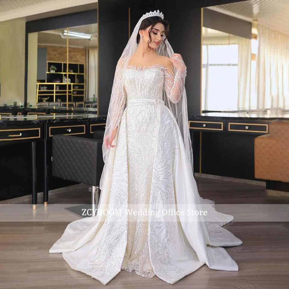 Robe de mariée sirène en organza et tulle brodé - CLEVI Paris