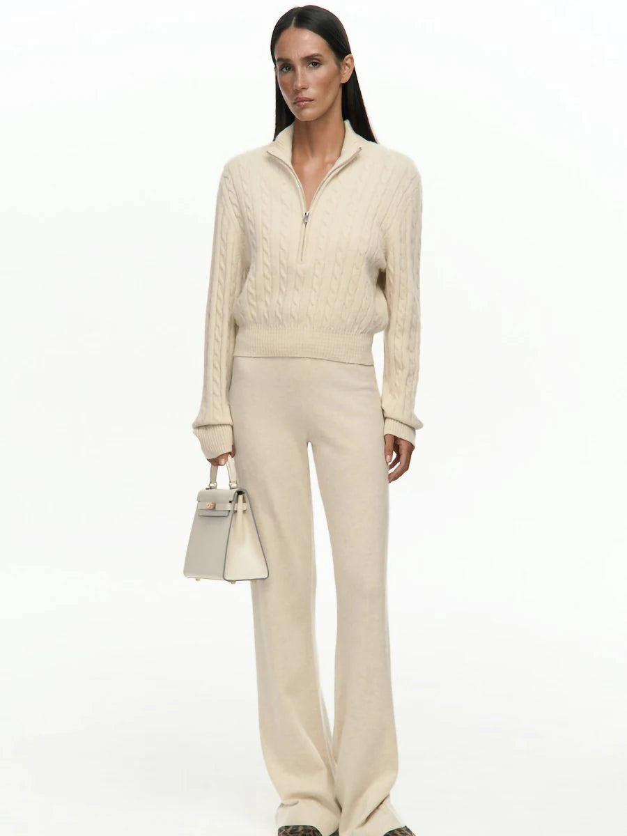 Ensemble femme pull col zippé et pantalon – CLEVI Paris