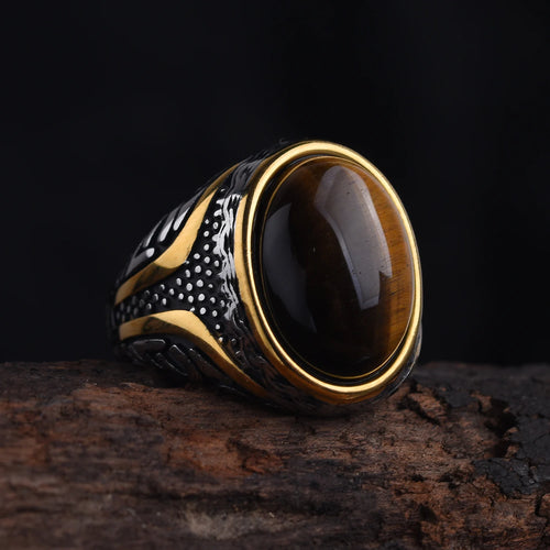 Bague Homme Pierre Acier Inoxydable Vintage – CLEVI Paris