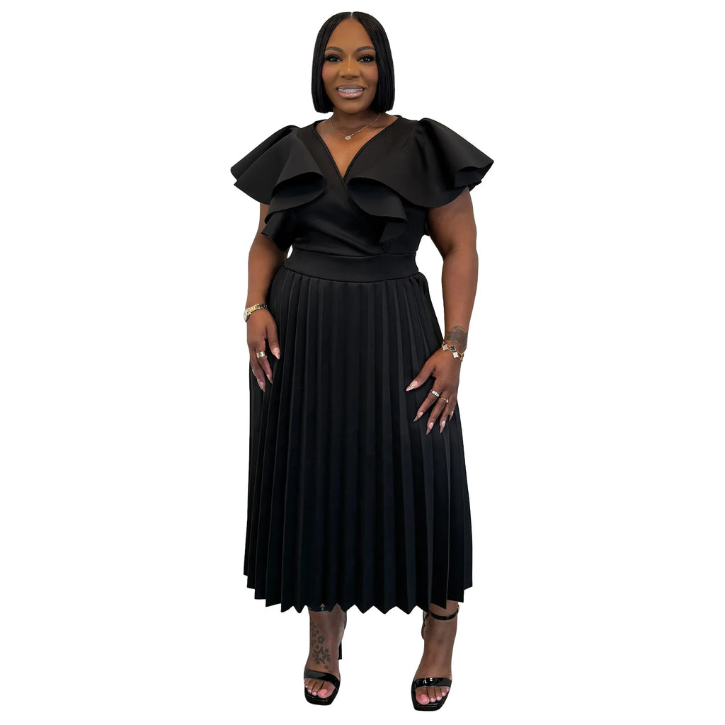 Robe Femme Grande Taille Col V Manches Papillon Drapée A-line Élégante Bureau – CLEVI Paris
