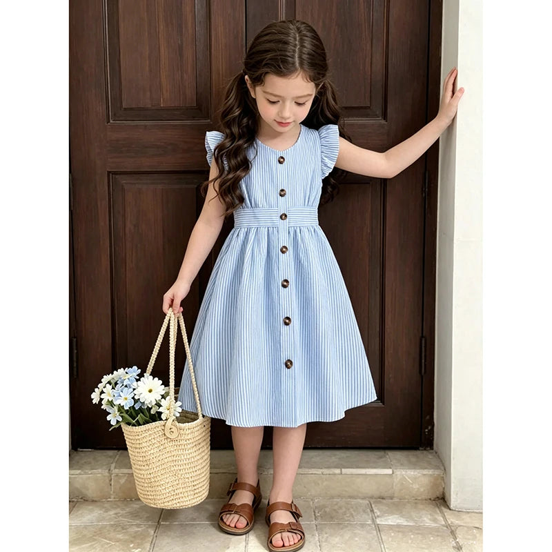 Robe fille sans manches à col V – CLEVI Paris