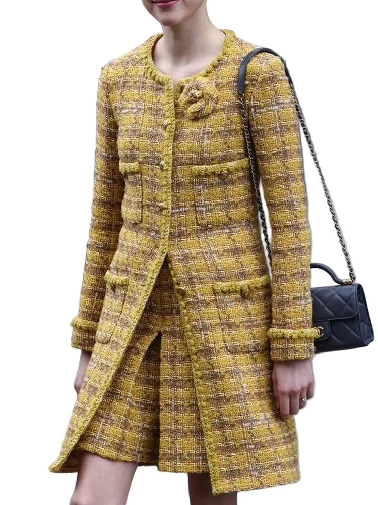 Manteau ou jupe femme à carreaux jaunes – CLEVI Paris