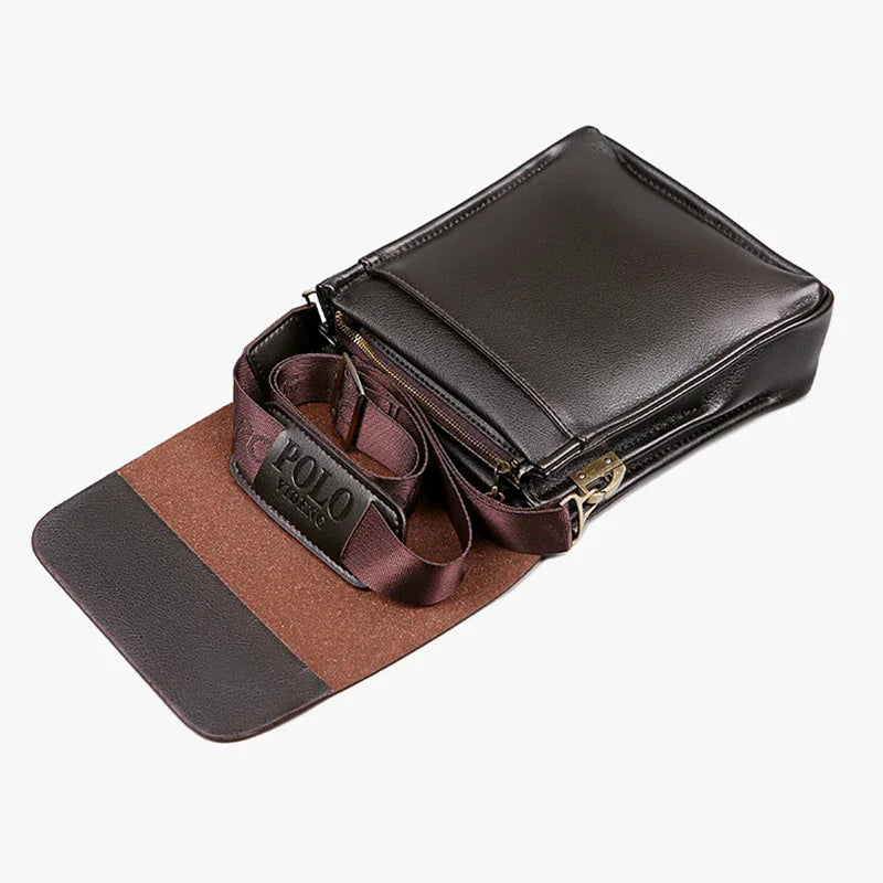 Sacoche Homme Bandoulière Verticale Business 3 Compartiments Noir Marron – CLEVI Paris