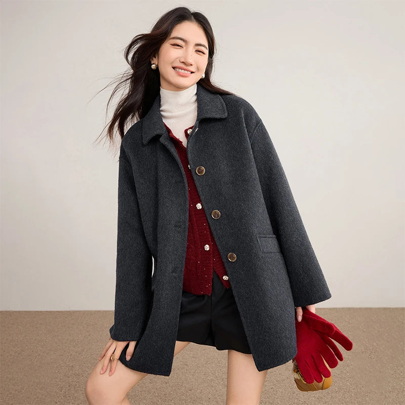 Manteau femme en laine mélangée à col polo – CLEVI Paris