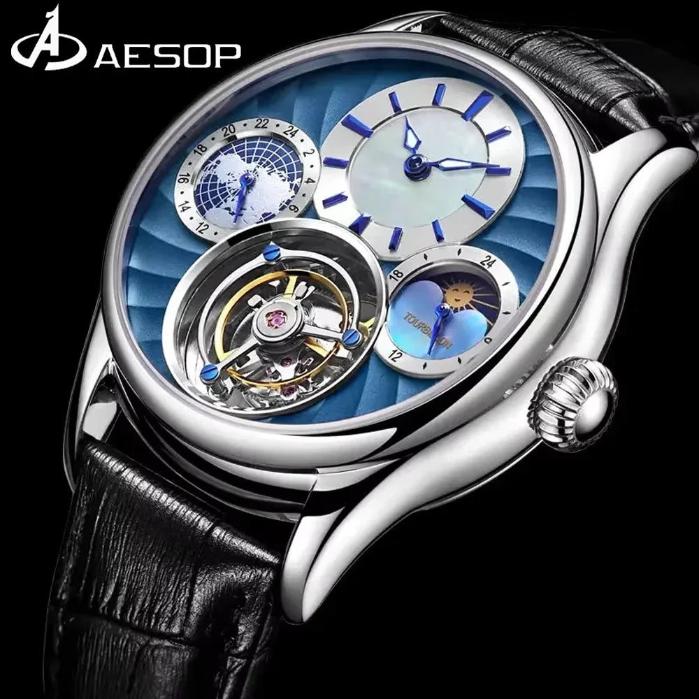 Montre Homme Tourbillon Volant AESOP – Squelette Double Face Verre Saphir Étanche 100m Édition Limitée – CLEVI Paris