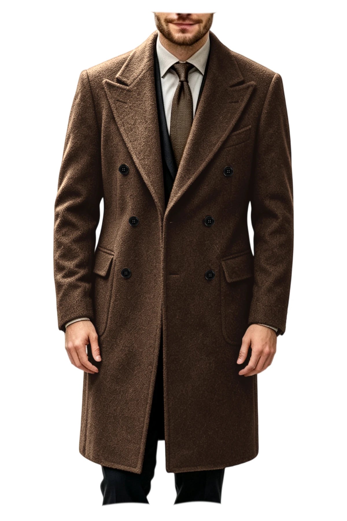 Manteau homme long croisé en laine mélangée – CLEVI Paris