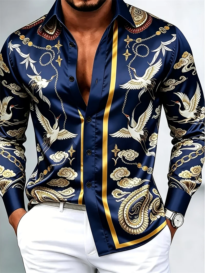 Chemise Homme Satinée Imprimée à Manches Longues – CLEVI Paris