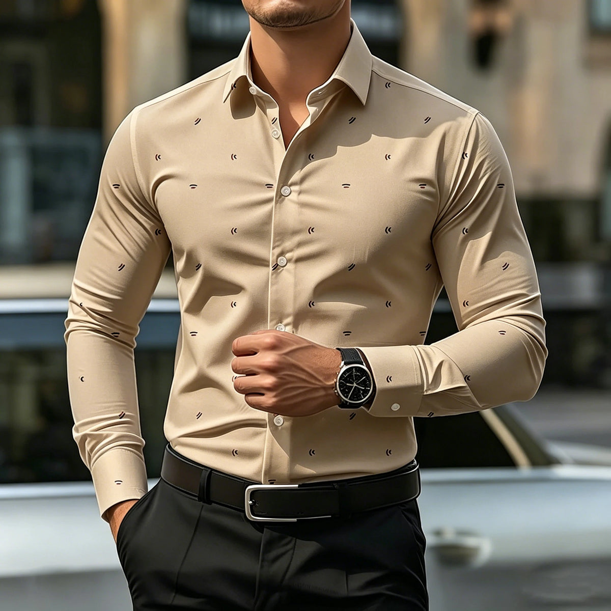 Chemise homme imprimée coupe ajustée – CLEVI Paris