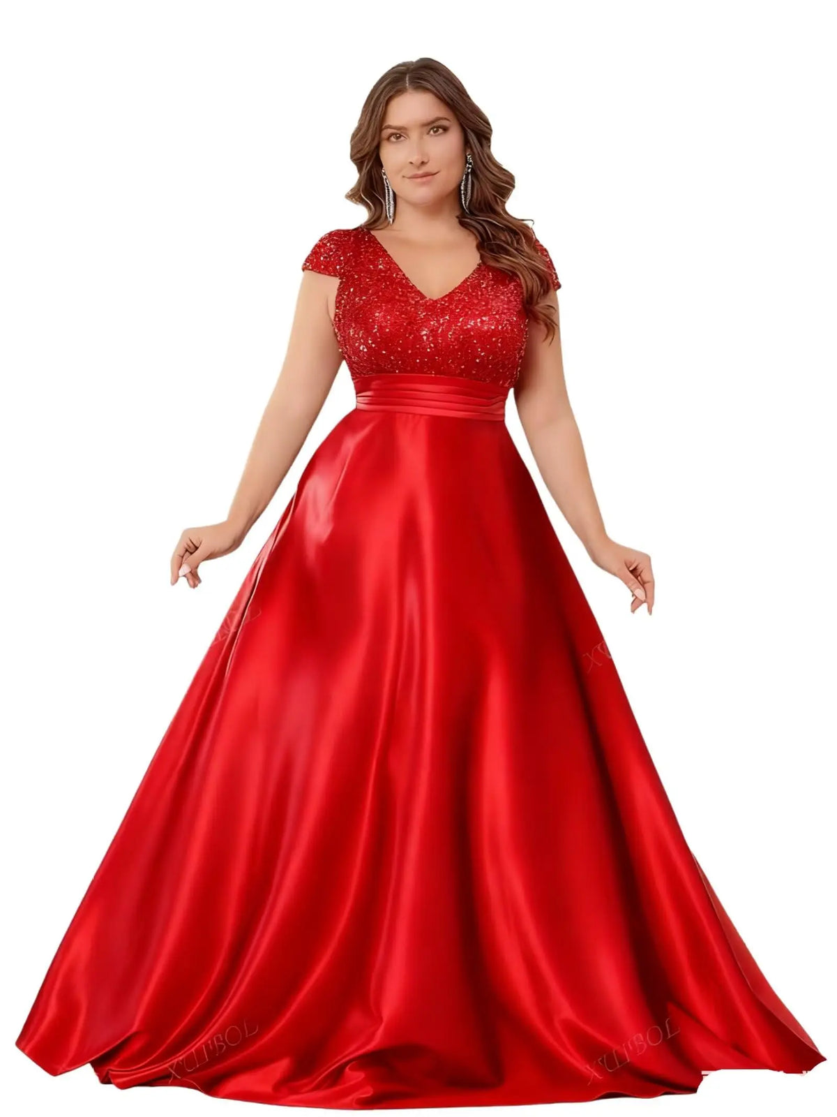 Robe longue satinée pailletée manches courtes – CLEVI Paris