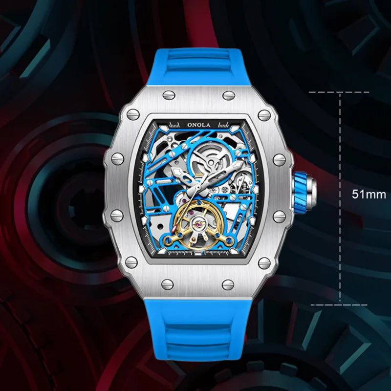 Montre Automatique Homme Onola ON-3854 Tourbillon Squelette Tonneau Silicone – CLEVI Paris