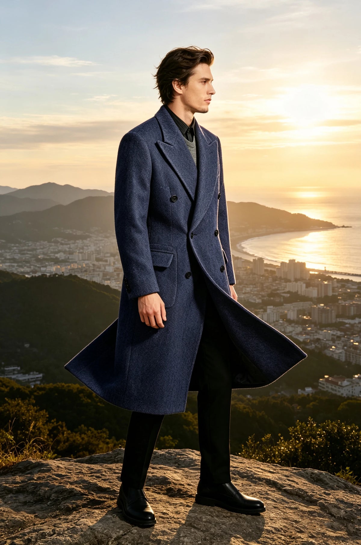Manteau long homme tweed à chevrons – CLEVI Paris